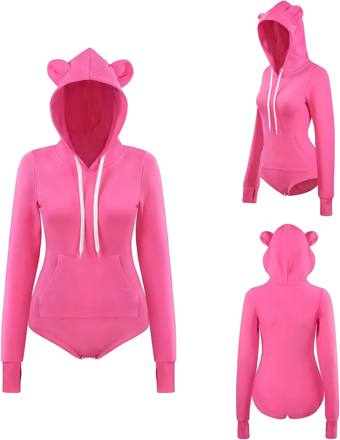Littleforbig Cotton Romper Onesie Pajamas Hoodie Bodysuit - Cozy Bear Hoodie Sweatshirt Onesie