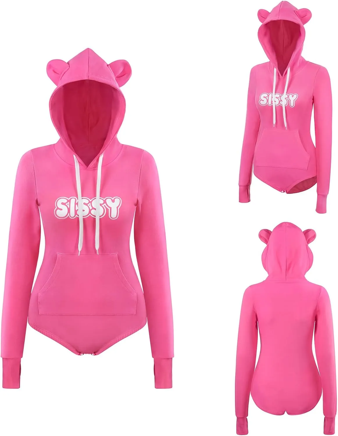 Littleforbig Cotton Romper Onesie Pajamas Hoodie Bodysuit - Cozy Sissy Bear Hoodie Sweatshirt Onesie
