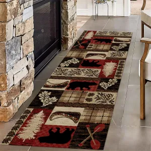 Log Cabin Pinecone Hallway Runner Rug, 2x8ft, Vintage Western Decor Bear Runner for Entryway, Absorbent Pet Friendly Non Slip Rugs, Low Pile Easy Clean Washable Carpes for Bedside Family