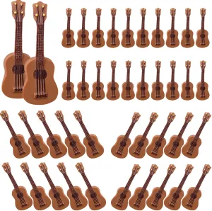 LOGOFUN 100pcs Miniature Guitar Model Miniature Dollhouse Guitar Mini Resin Musical Instrument for Dollhouse Decorations Accessories