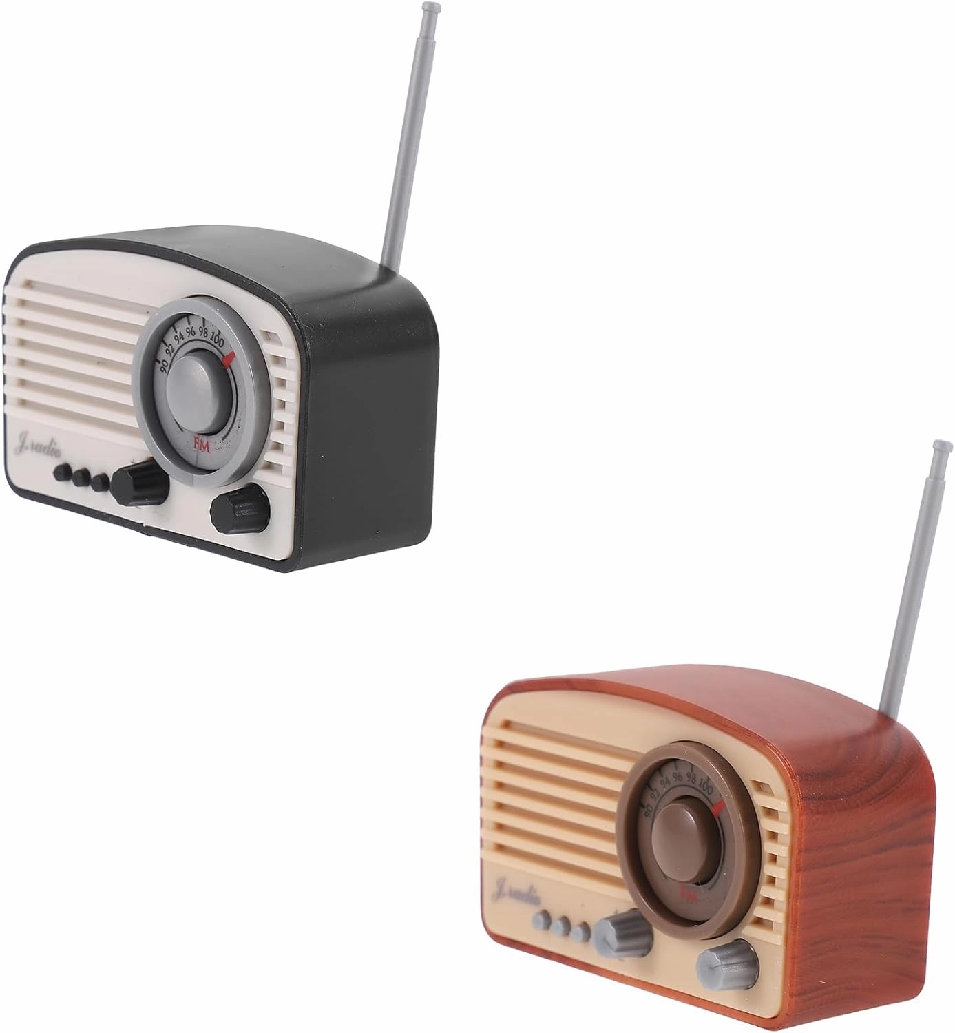 LOGOFUN 2pcs Dollhouse Miniature Radio Mini Vintage Radio Model Tiny Simulation Radio Prop for Doll House Accessories - Black Brown
