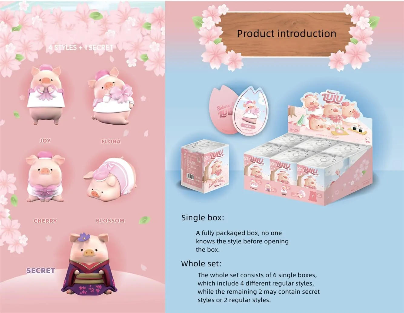 Lulu The Piggy in Bloom Sakura Series 6PCs Cute Pig Blind Box Figures Collectible Toys Kawaii Birthday Gifts