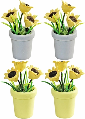 LUOZZY 4 Pcs 1 12 Scale Dollhouse Miniature Potted Plants Mini Bonsai Sunflower Model for Mini Dollhouse Decorations