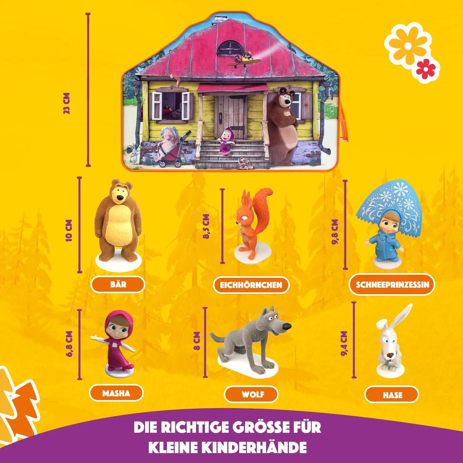 LUPPA Masha and The Bear Playset House, Top Notch Premium 6-Velvety Figurine Set in Tin-Lunchbox Easy to Carry & Store, Collectors' Delight