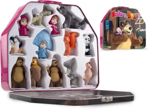 LUPPA Masha and The Bear Toys Playset: 13 Figures with Tin Box of The Bear´s House I Masha and The Bear I Figures and Dolls of TV Programs I Toys for Girls