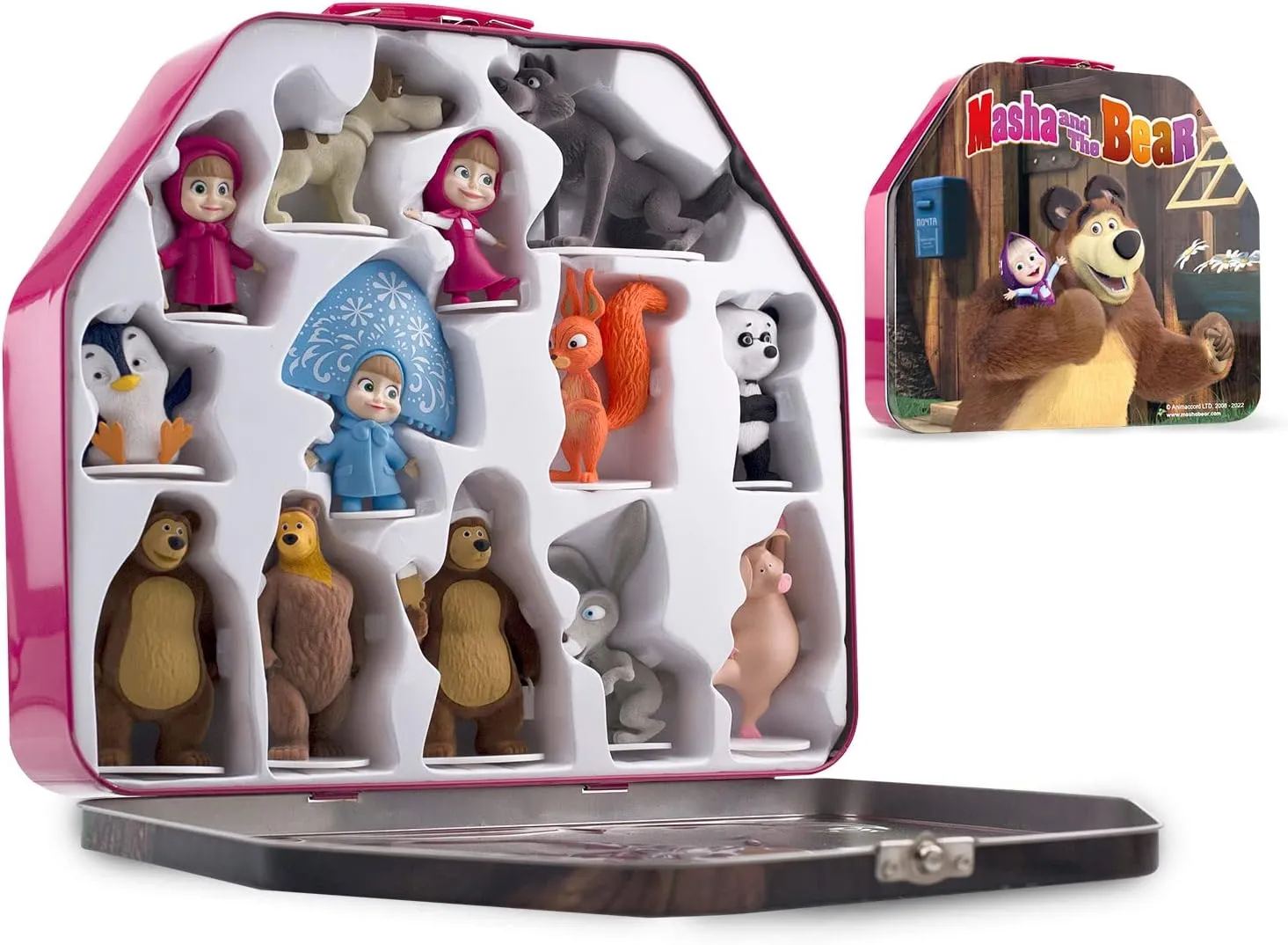 LUPPA Masha and The Bear Toys Playset: 13 Figures with Tin Box of The Bear´s House I Masha and The Bear I Figures and Dolls of TV Programs I Toys for Girls