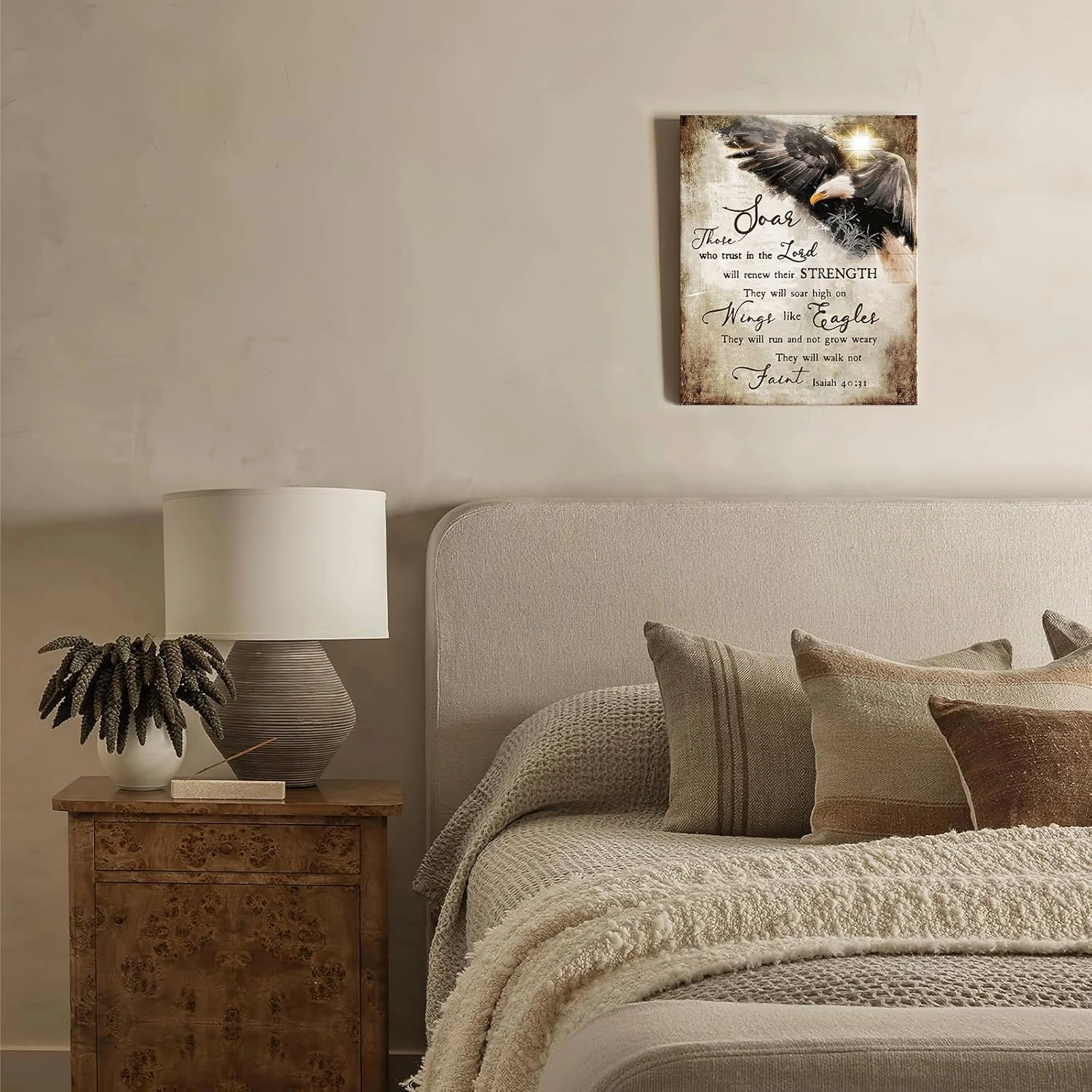 Luslya Bald Eagle Christian Canvas Wall Art Motivational Quotes Eagle Painting Wall Decor Framed Posters Home for Living Room Bedroom Bathroom Decoration 12x16 inch