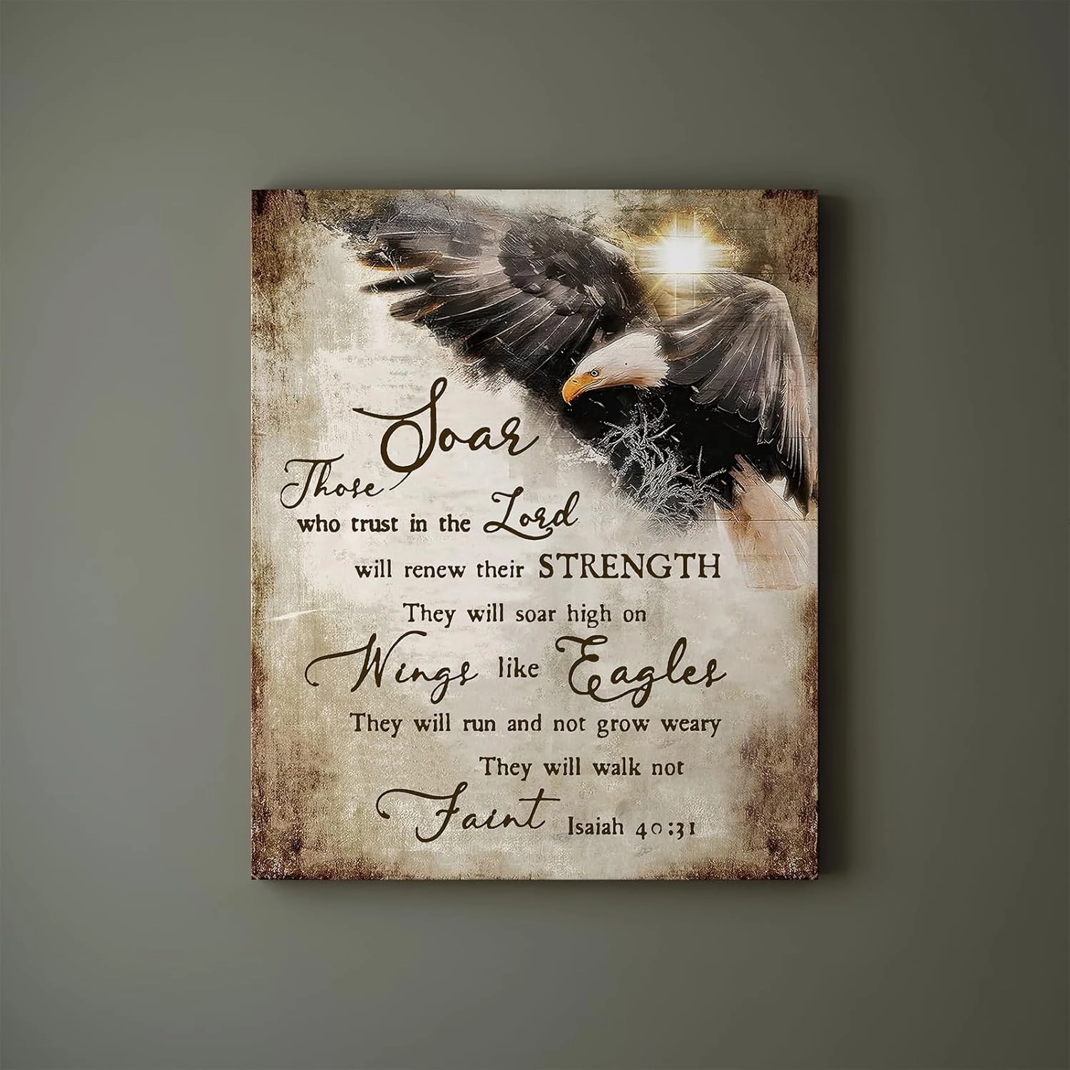 Luslya Bald Eagle Christian Canvas Wall Art Motivational Quotes Eagle Painting Wall Decor Framed Posters Home for Living Room Bedroom Bathroom Decoration 12x16 inch