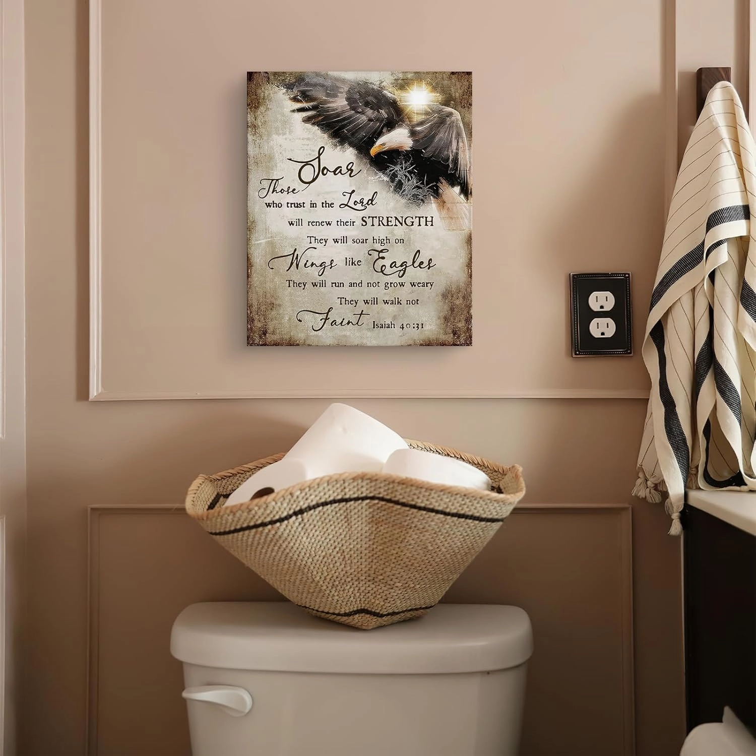 Luslya Bald Eagle Christian Canvas Wall Art Motivational Quotes Eagle Painting Wall Decor Framed Posters Home for Living Room Bedroom Bathroom Decoration 12x16 inch