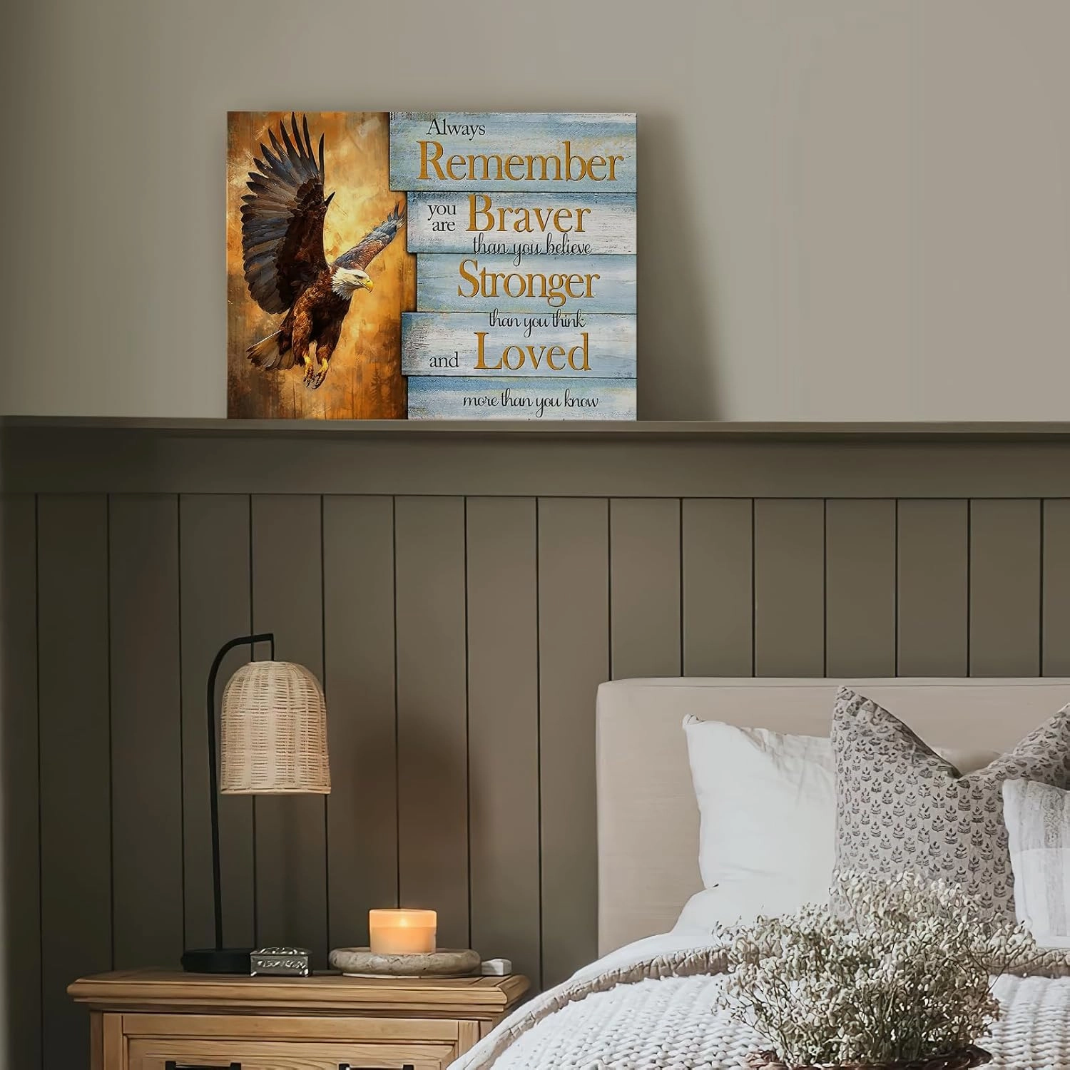 Luslya Motivational Bald Eagle Canvas Wall Art - Flying Eagle Decor Painting - Inspirational Quotes - Framed Poster - Home Decoration for Living Room, Bedroom, Bathroom - 12x16 inch