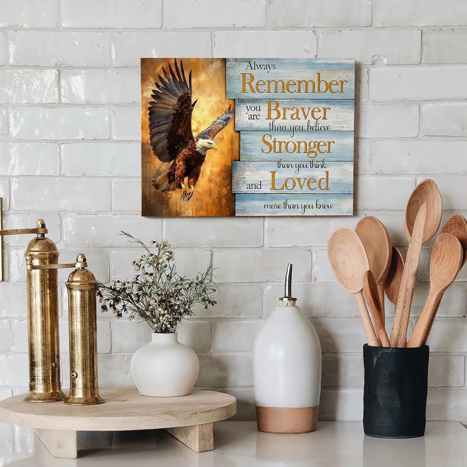 Luslya Motivational Bald Eagle Canvas Wall Art - Flying Eagle Decor Painting - Inspirational Quotes - Framed Poster - Home Decoration for Living Room, Bedroom, Bathroom - 12x16 inch