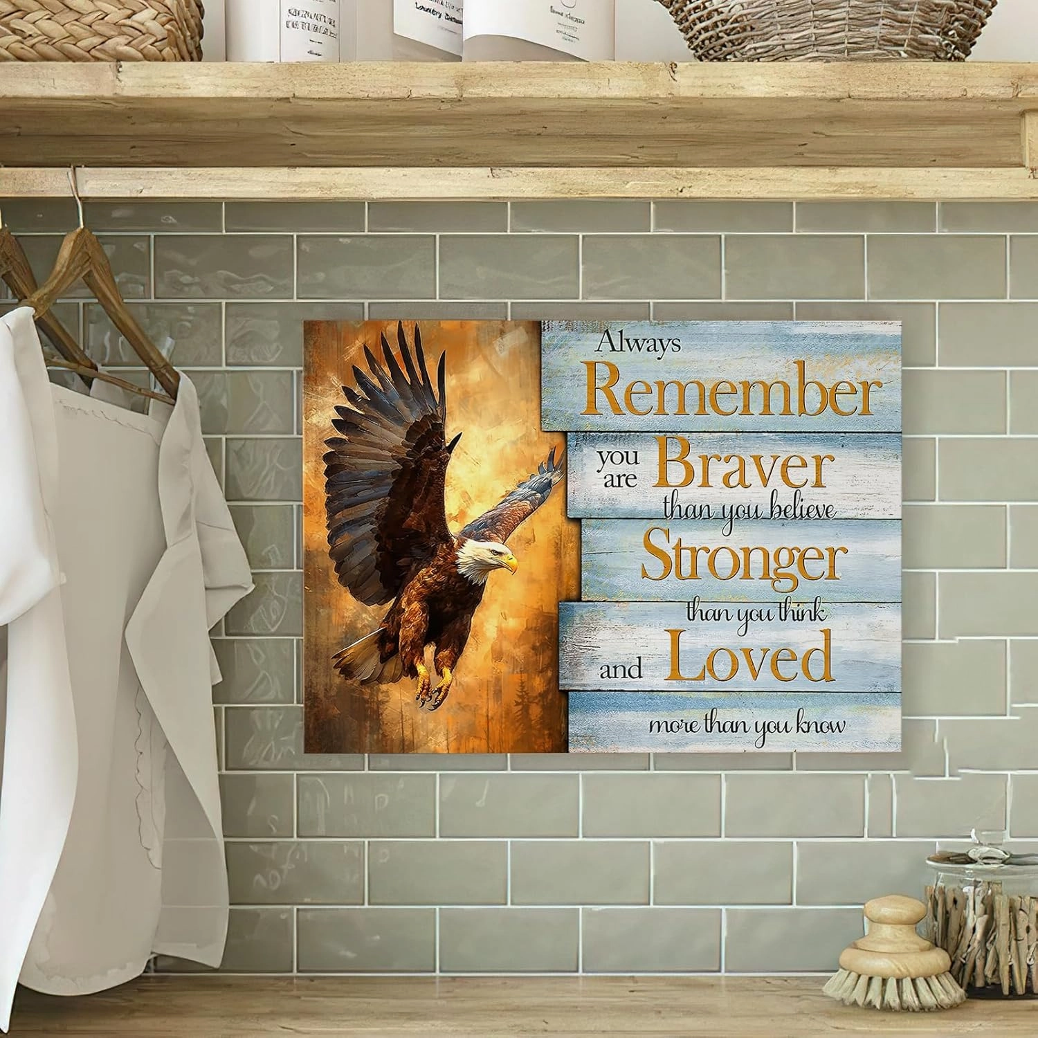Luslya Motivational Bald Eagle Canvas Wall Art - Flying Eagle Decor Painting - Inspirational Quotes - Framed Poster - Home Decoration for Living Room, Bedroom, Bathroom - 12x16 inch