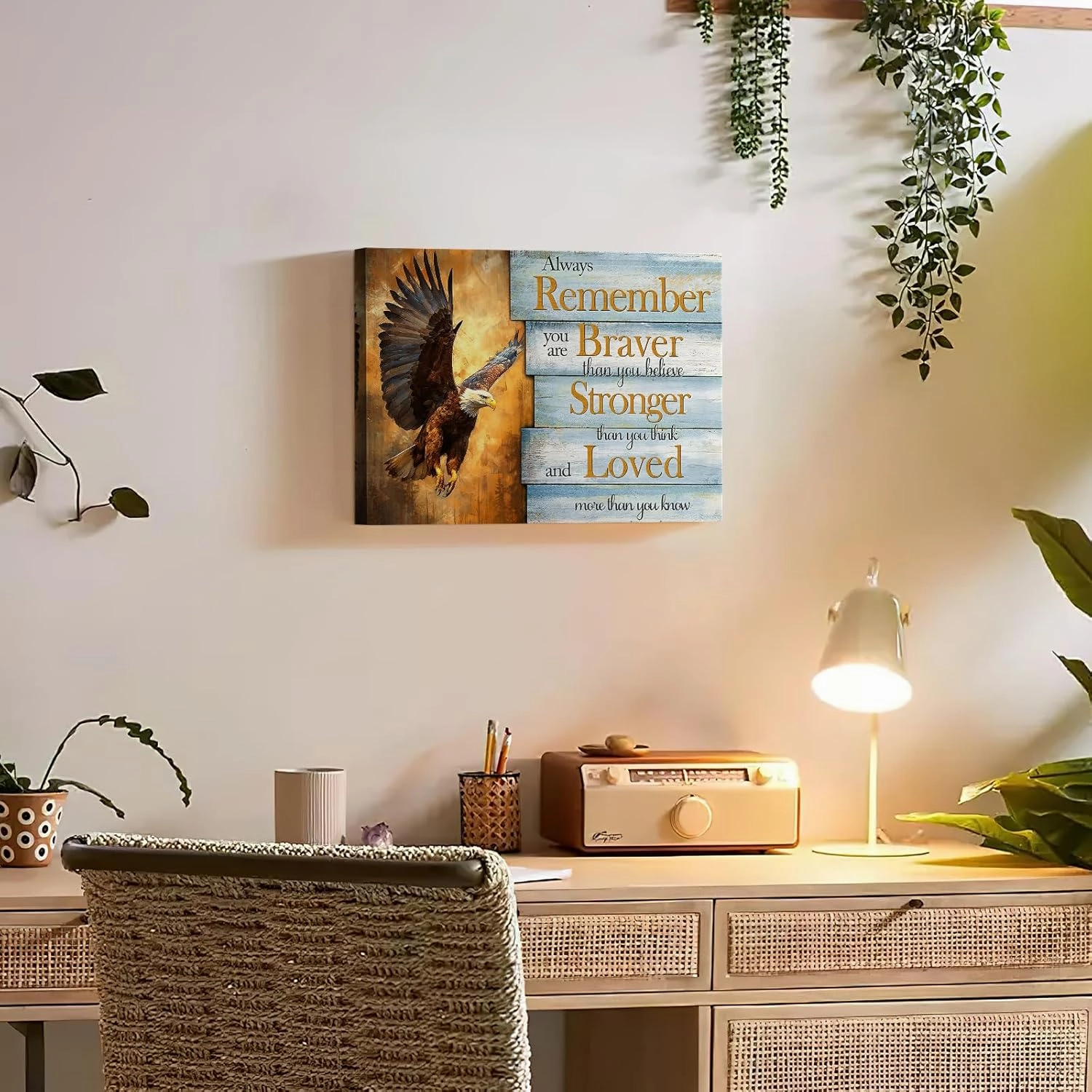 Luslya Motivational Bald Eagle Canvas Wall Art - Flying Eagle Decor Painting - Inspirational Quotes - Framed Poster - Home Decoration for Living Room, Bedroom, Bathroom - 12x16 inch