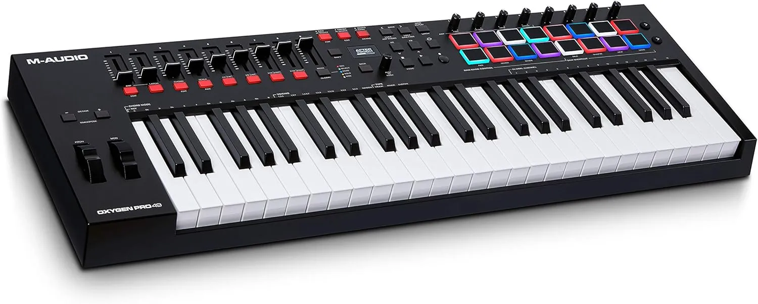 M-Audio Oxygen Pro 49 and HDH40 – 49 Key USB MIDI Keyboard Controller With Beat Pads, and Over Ear Headphones with 9 ft Cable