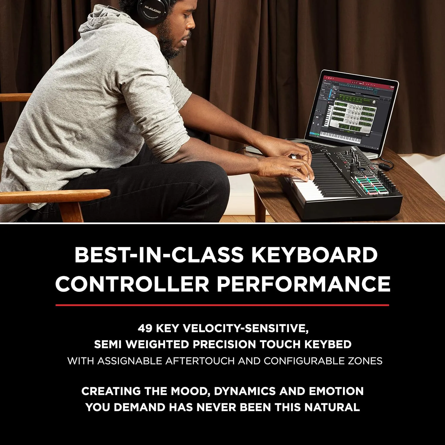 M-Audio Oxygen Pro 49 and HDH40 – 49 Key USB MIDI Keyboard Controller With Beat Pads, and Over Ear Headphones with 9 ft Cable