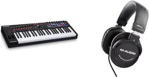 M-Audio Oxygen Pro 49 and HDH40 – 49 Key USB MIDI Keyboard Controller With Beat Pads, and Over Ear Headphones with 9 ft Cable