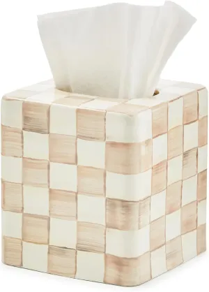 MACKENZIE-CHILDS Boutique Square Tissue-Box Cover, Tissue Holder for Home Decor, Brown-and-White Mocha Check