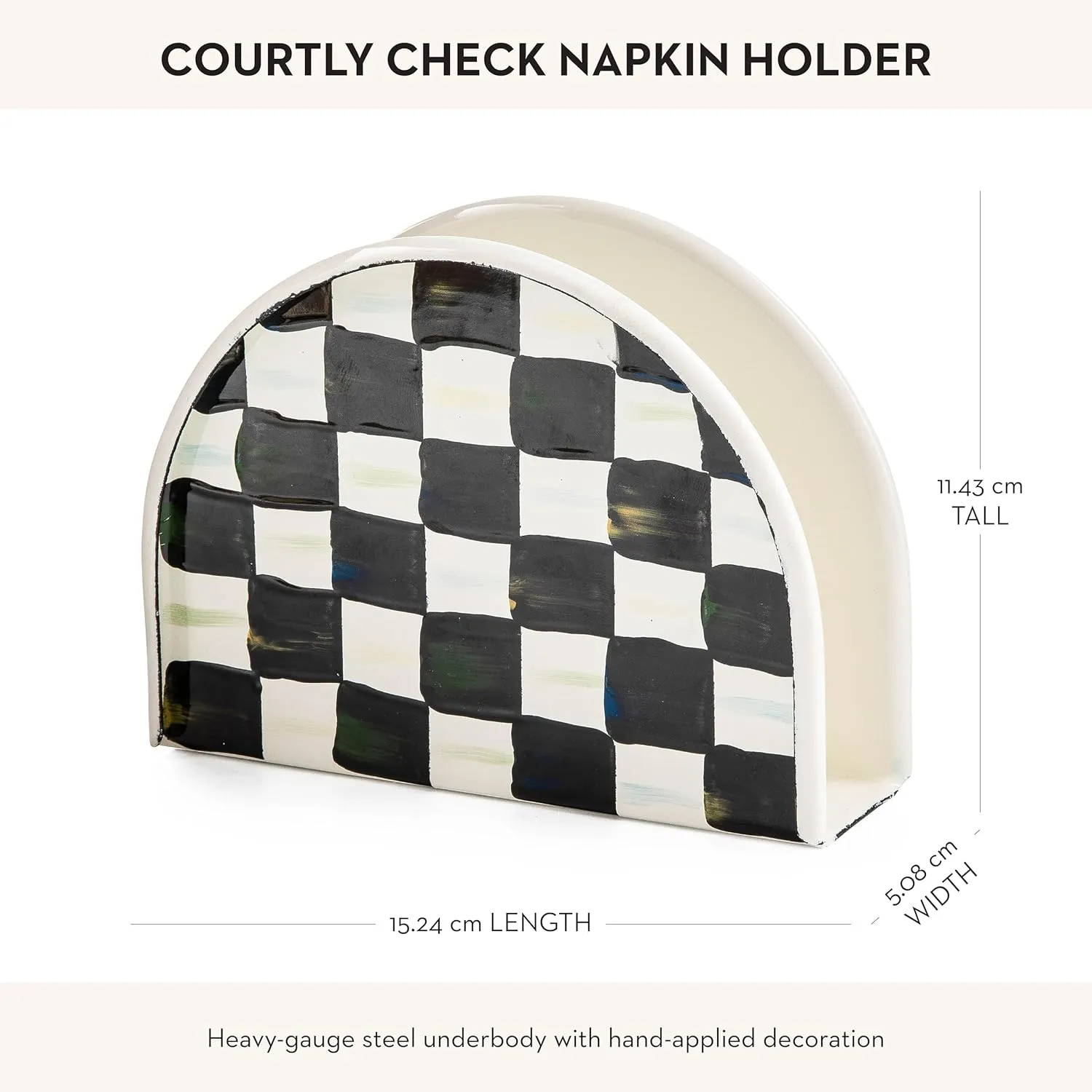 MACKENZIE-CHILDS Cocktail Napkin Holder, Kitchen Napkin Holder for Table and Countertop, Black-and-White Courtly Check
