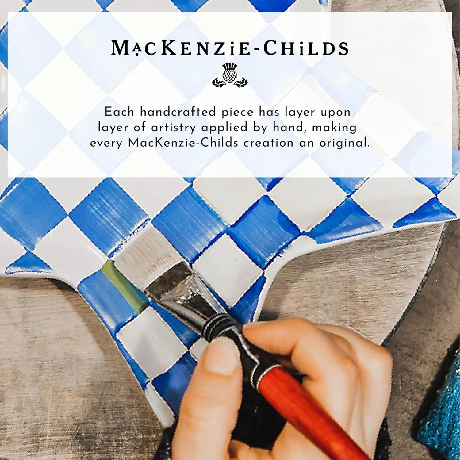 MACKENZIE-CHILDS Enamel Breakfast Bowl, Unique Soup Bowl or Cereal Bowl, Dinnerware, Blue-and-White Royal Check, Set of 1
