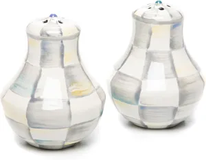 MACKENZIE-CHILDS Enamel Salt and Pepper Shakers, Farmhouse Kitchen Decor and Accessories, Small, Gray-and-White Sterling Check