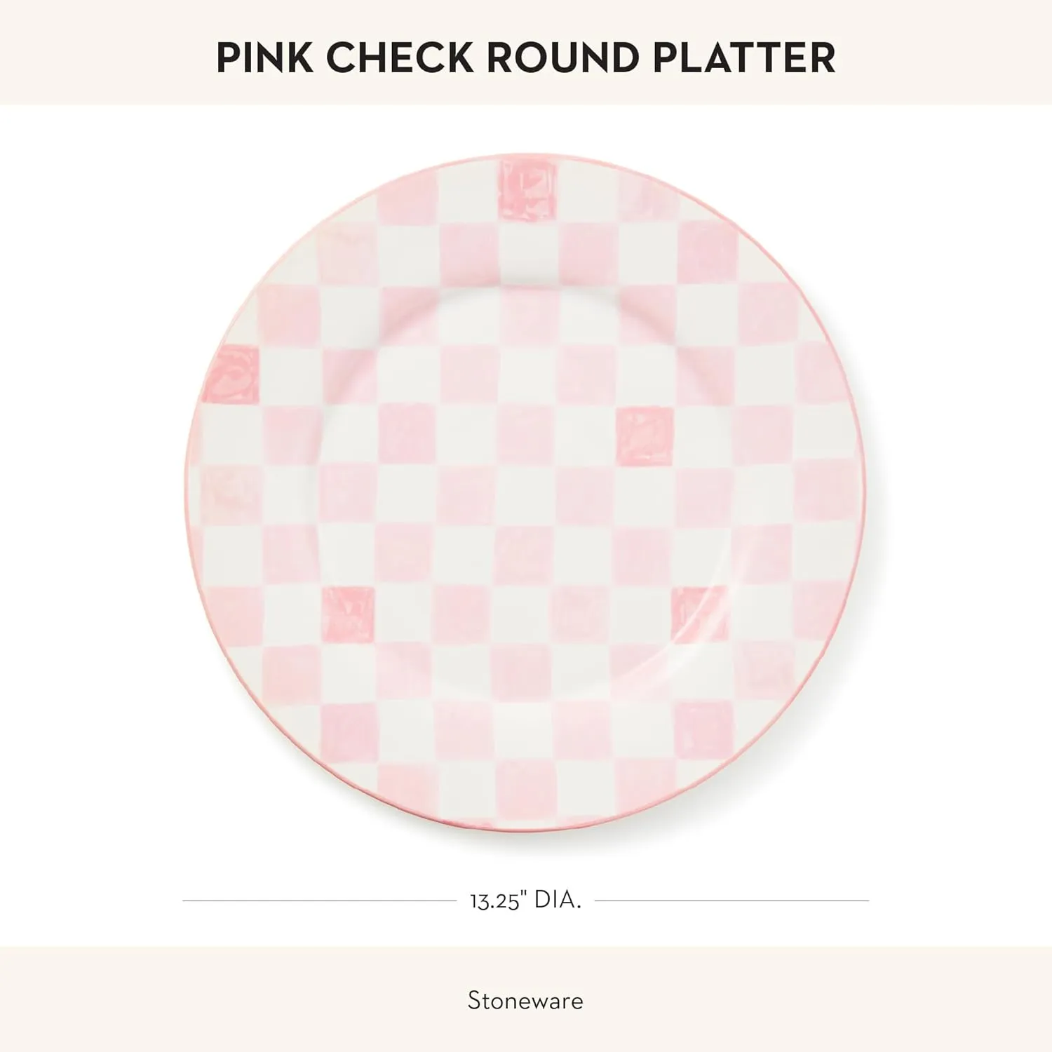MACKENZIE-CHILDS Round Platter, Dishwasher-Safe and Microwave-Safe Stoneware Serving Platter, Pink Check