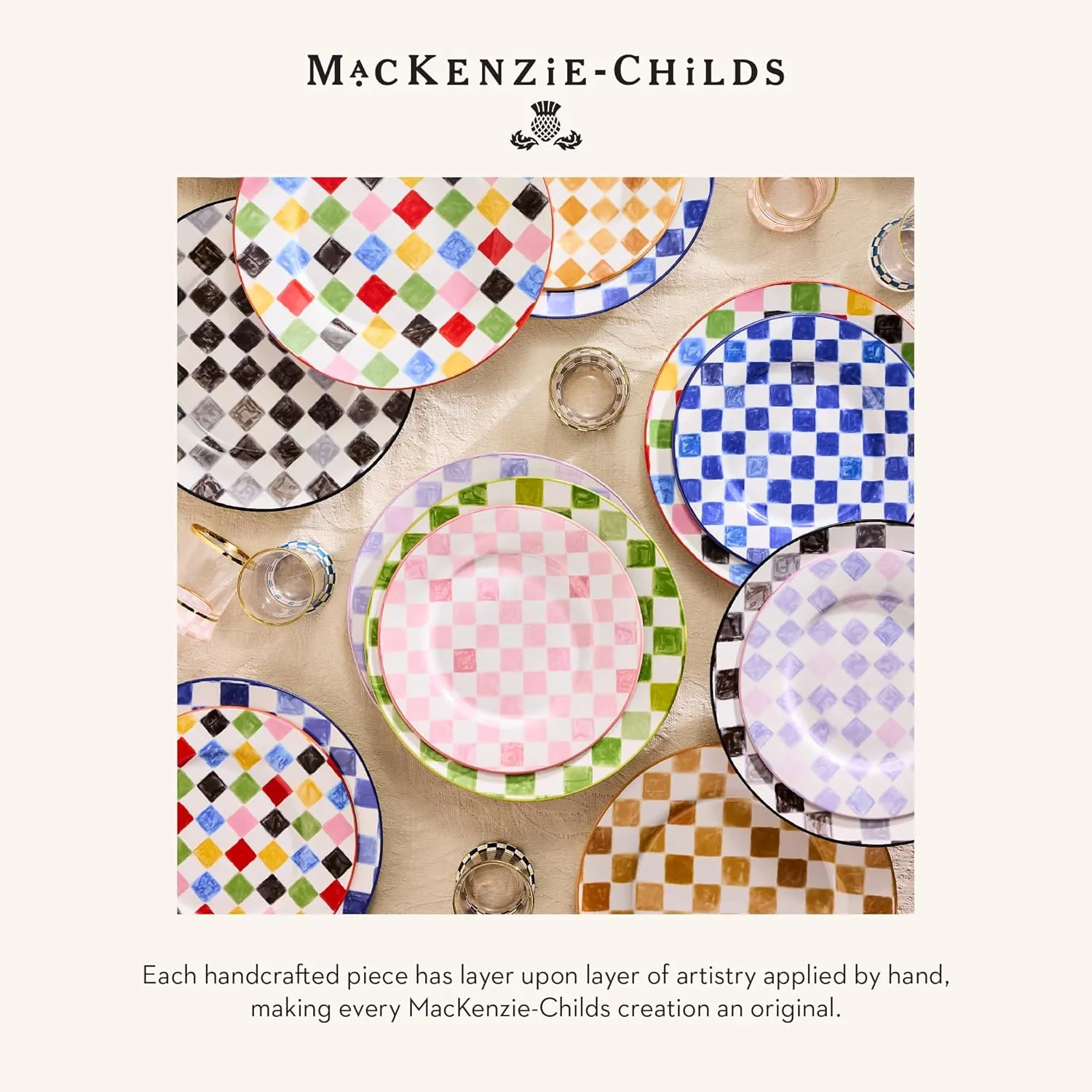 MACKENZIE-CHILDS Round Platter, Dishwasher-Safe and Microwave-Safe Stoneware Serving Platter, Pink Check