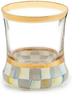 MACKENZIE-CHILDS Shot Glass, Cute Shot Glass for Drinking or Decor, Bar Accessories, Gray-and-White Sterling Check