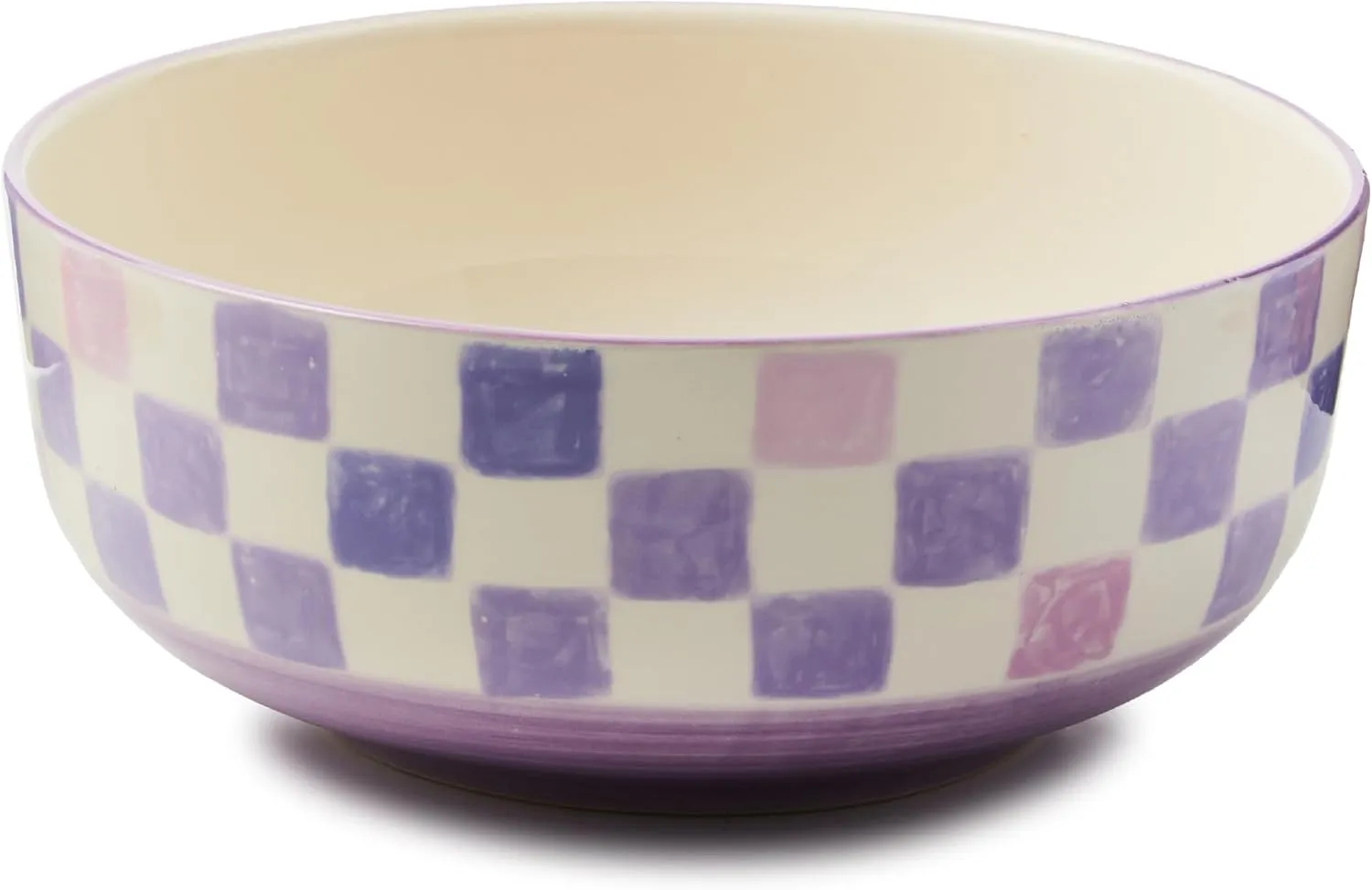 MACKENZIE-CHILDS Stoneware Serving Bowl, Large Decorative Bowl, 14-Cup Capacity, Lilac Check