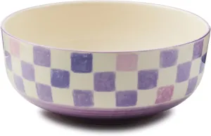 MACKENZIE-CHILDS Stoneware Serving Bowl, Large Decorative Bowl, 14-Cup Capacity, Lilac Check