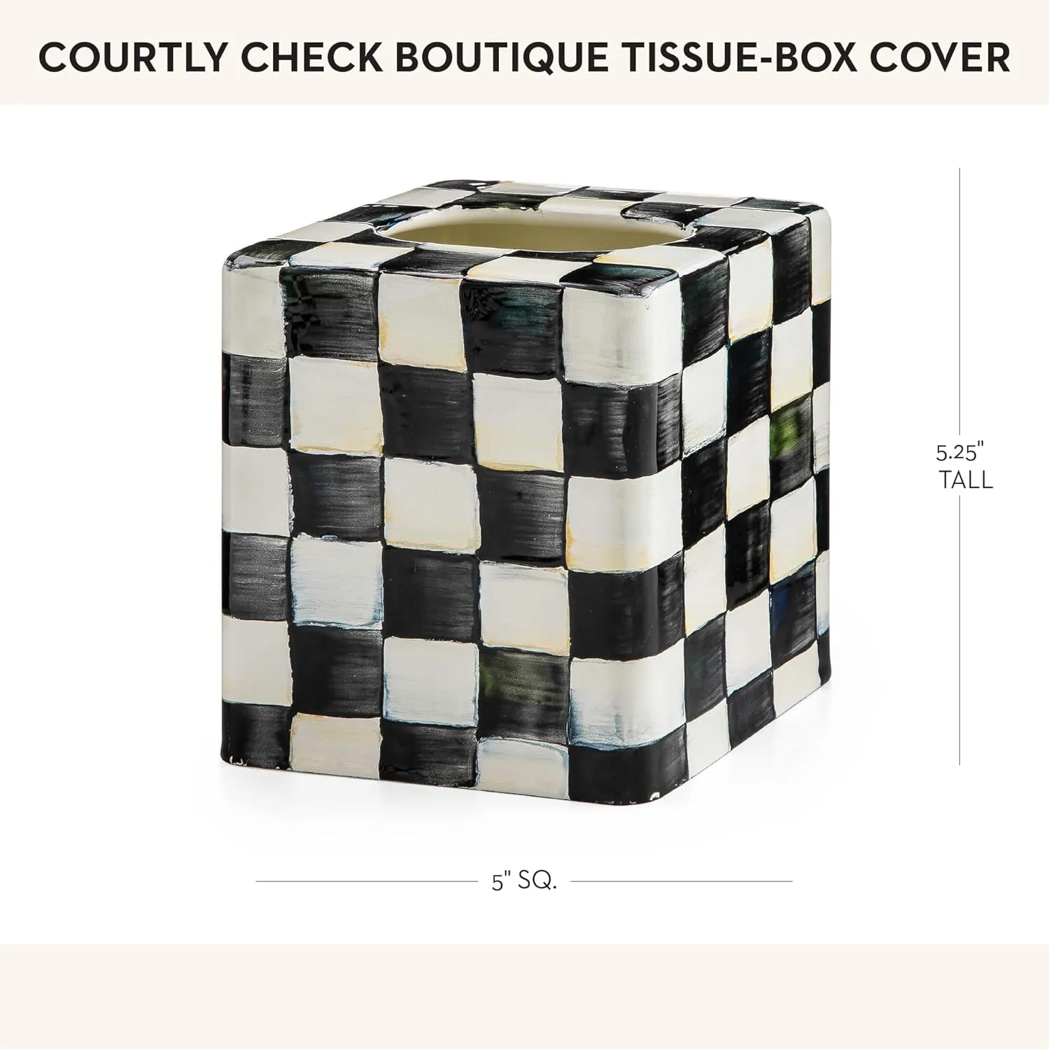 MACKENZIE-CHILDS Tissue-Box Cover, Tissue Holder for Home Decor, Black-and-White Courtly Check, Square