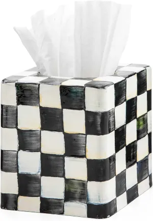 MACKENZIE-CHILDS Tissue-Box Cover, Tissue Holder for Home Decor, Black-and-White Courtly Check, Square