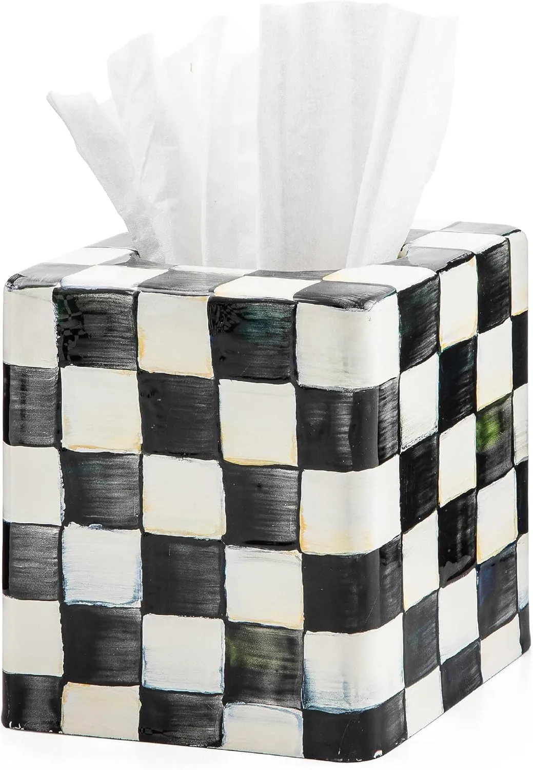 MACKENZIE-CHILDS Tissue-Box Cover, Tissue Holder for Home Decor, Black-and-White Courtly Check, Square