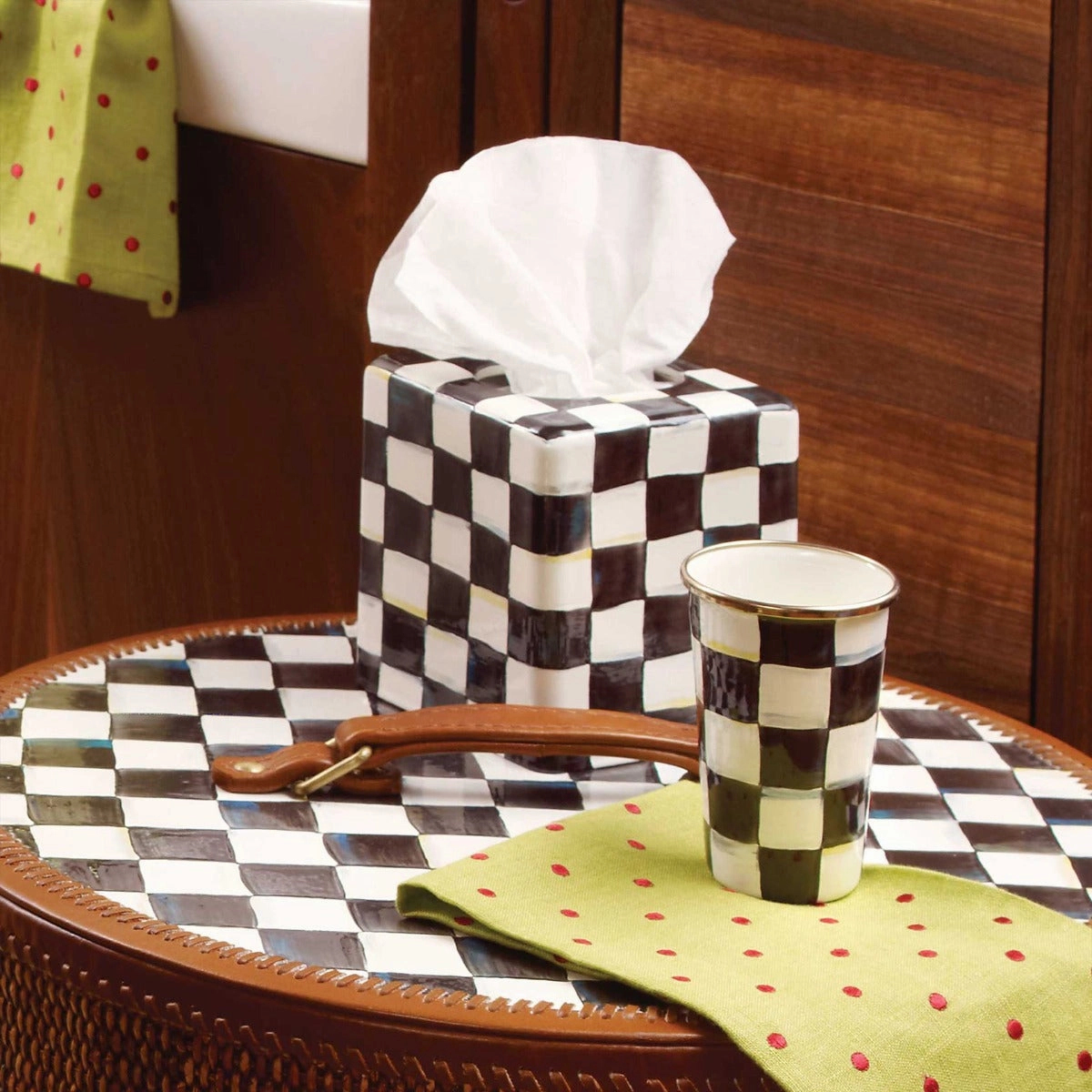 Mackenzie-Childs Courtly Check Enamel Boutique Tissue Box Cover