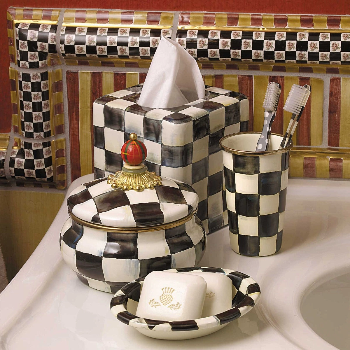 Mackenzie-Childs Courtly Check Enamel Boutique Tissue Box Cover