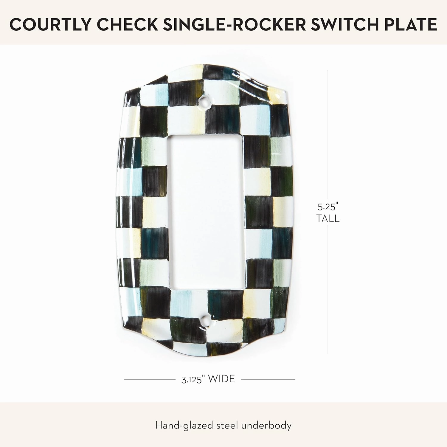 MACKENZIE-CHILDS Enamel Switch Plate, Light-Switch Cover, Single Rocker, Black-and-White Courtly Check