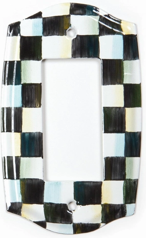 MACKENZIE-CHILDS Enamel Switch Plate, Light-Switch Cover, Single Rocker, Black-and-White Courtly Check