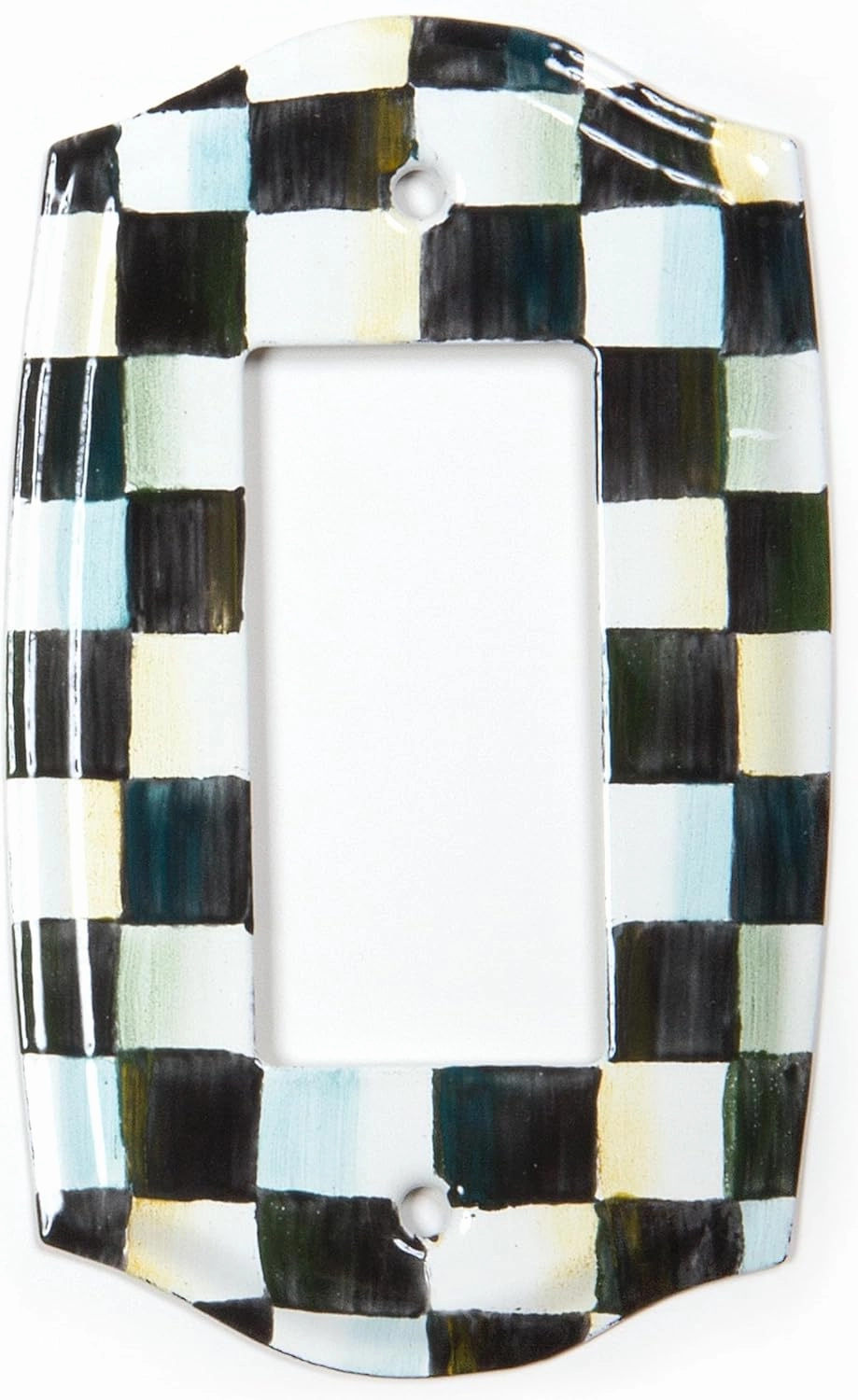 MACKENZIE-CHILDS Enamel Switch Plate, Light-Switch Cover, Single Rocker, Black-and-White Courtly Check