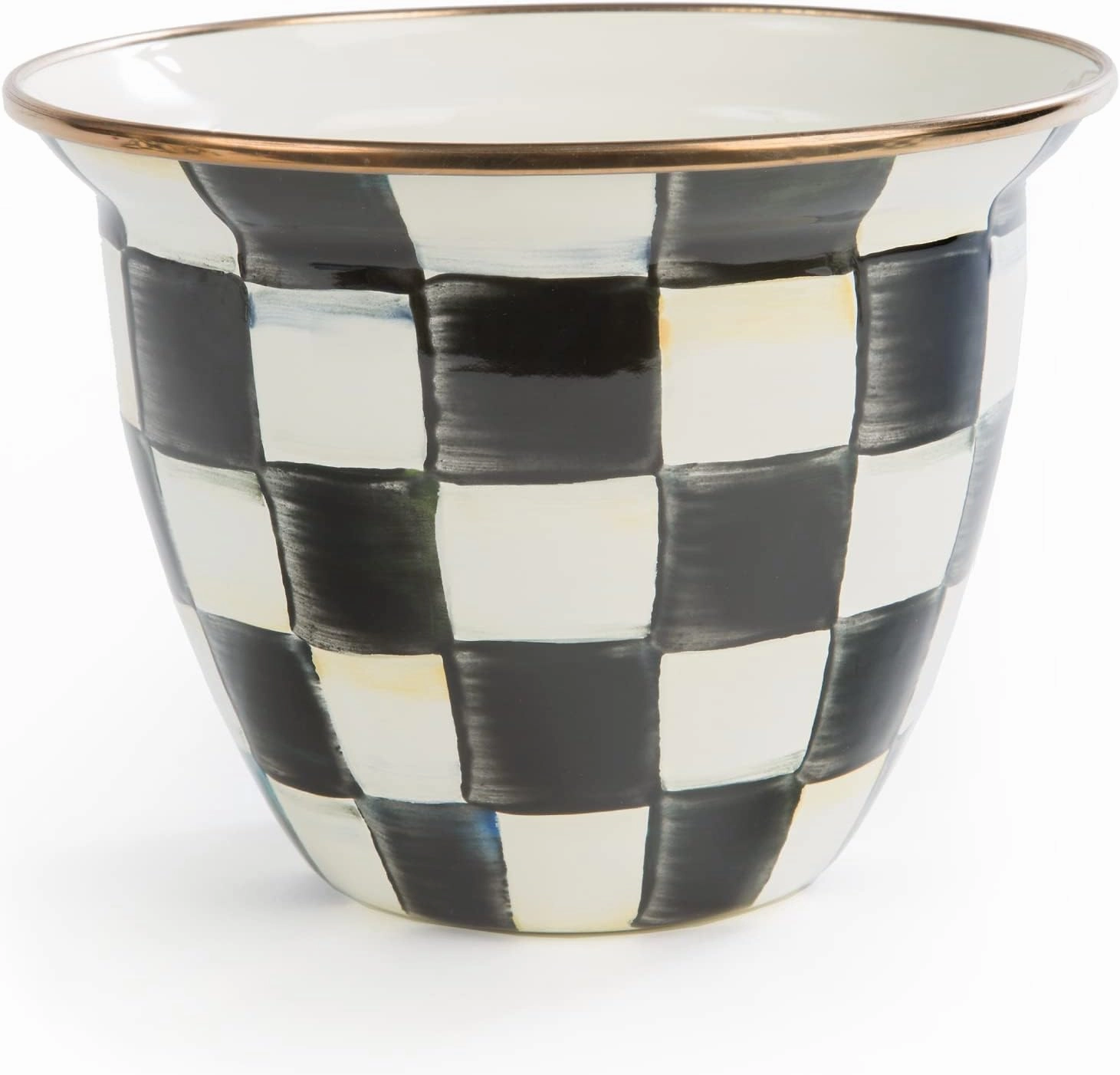 MACKENZIE-CHILDS Flowerpot, Decorative Garden Pot for Growing Plants, Black-and-White Courtly Check