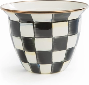 MACKENZIE-CHILDS Flowerpot, Decorative Garden Pot for Growing Plants, Black-and-White Courtly Check