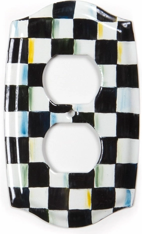 MACKENZIE-CHILDS Outlet Cover, Decorative Double-Outlet Cover Plate, Black-and-White Courtly Check
