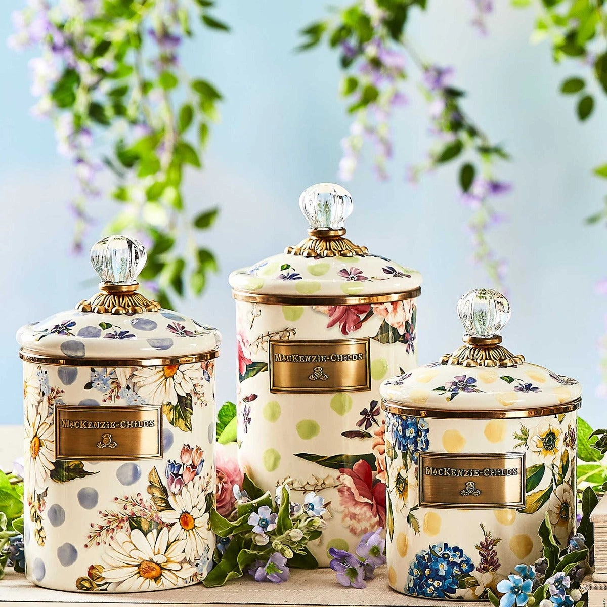 Mackenzie-Childs Wildflowers Enamel Medium Canister, Blue