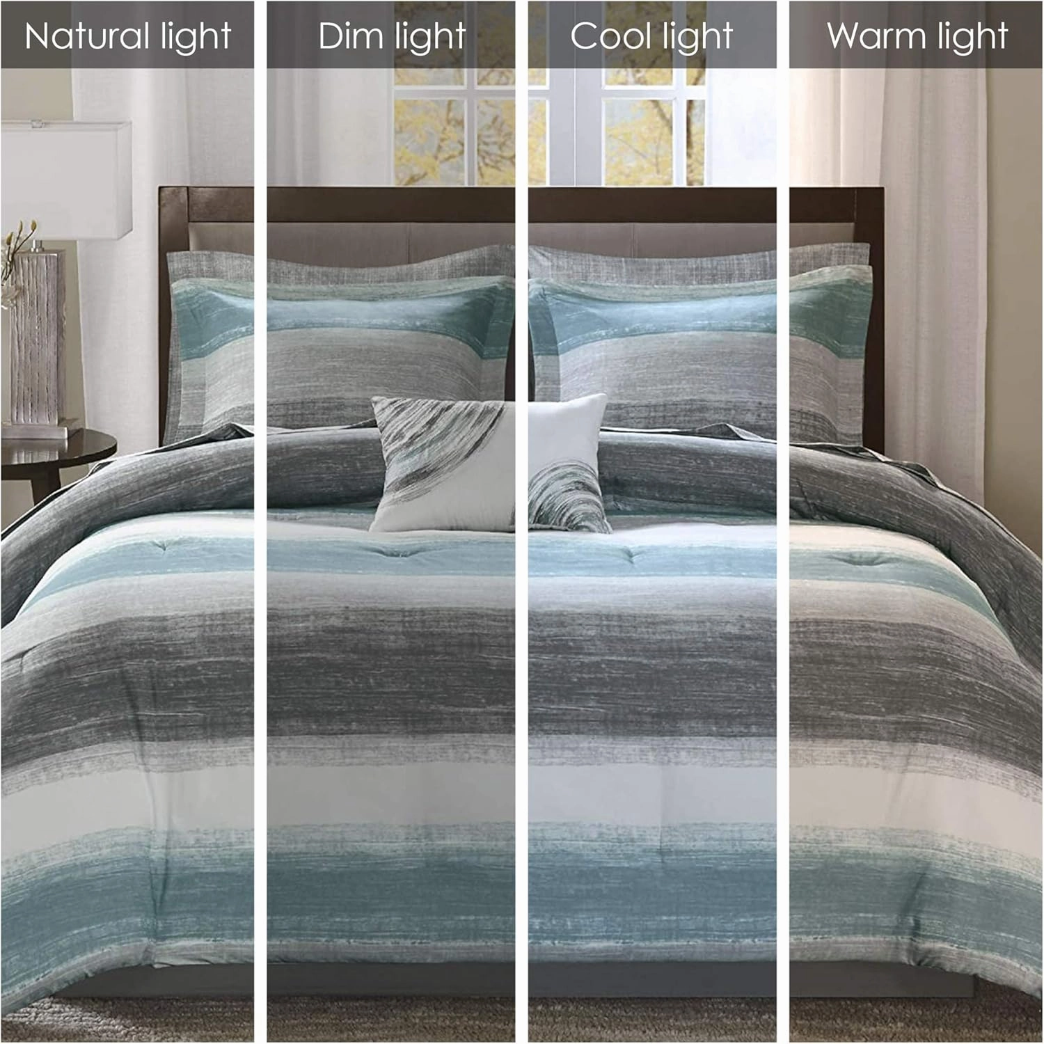 Madison Park Essentials King Comforter Set, Bed in a Bag King, Watercolor Print Coastal Comforter & Chambray Cotton Sheet Set, All Season Bedding Set, Saben, Aqua King (104 in x 92 in) 9 Piece