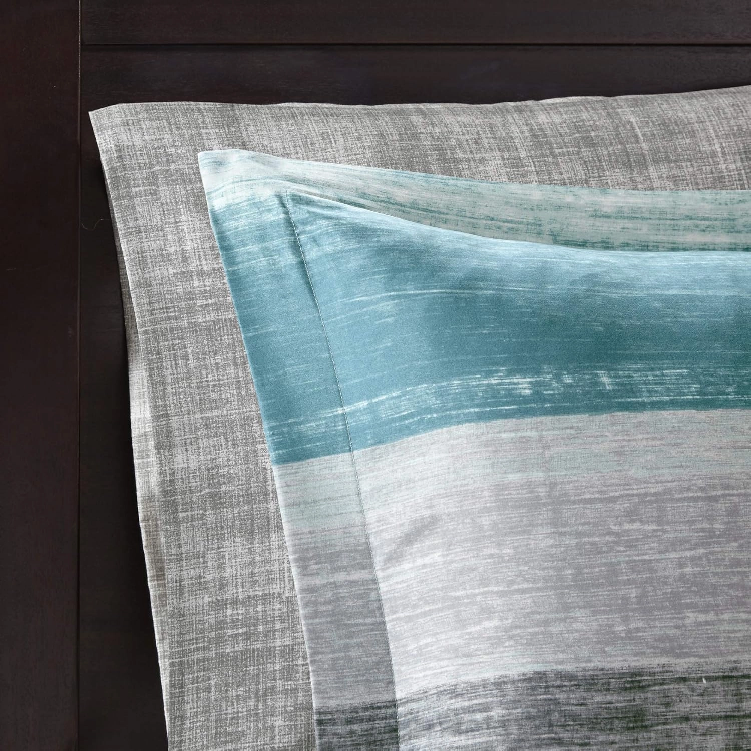 Madison Park Essentials King Comforter Set, Bed in a Bag King, Watercolor Print Coastal Comforter & Chambray Cotton Sheet Set, All Season Bedding Set, Saben, Aqua King (104 in x 92 in) 9 Piece