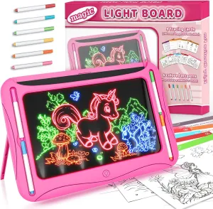 Magic LED Drawing Board for Kids, Girls Toys Age 6-8, Light Up Tracing Pad with 9 Dual-Sided Card, 6 Marker, Doodle Writing Tablet Toddler Learning Toy, Arts and Crafts Kit 4-6 Easter Birthday Gift