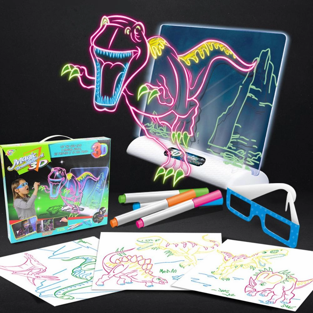 Magic 3D Drawing Board LED Light Effects Puzzle Drawing Pad Kids Painting Educational Toys Children Grow Playmates Creative Gift
