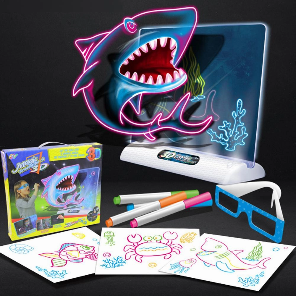 Magic 3D Drawing Board LED Light Effects Puzzle Drawing Pad Kids Painting Educational Toys Children Grow Playmates Creative Gift