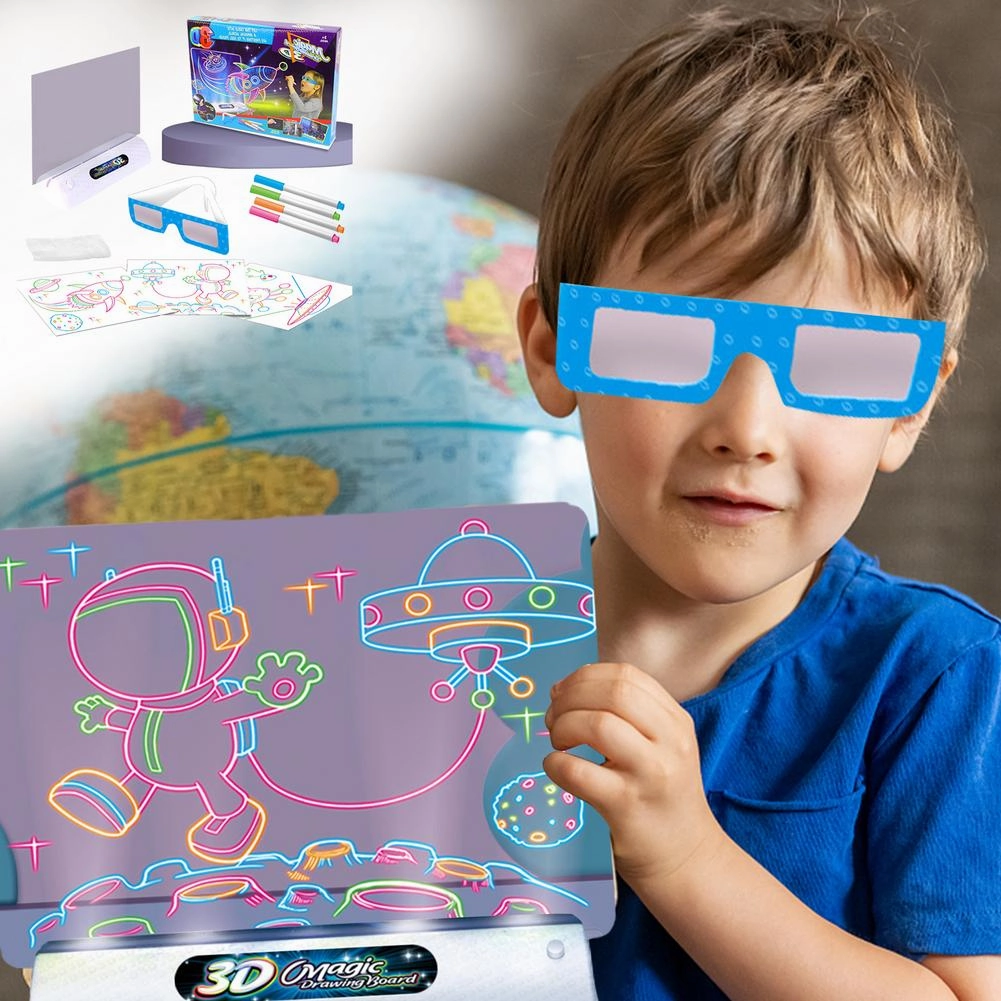 Magic 3D Drawing Board LED Light Effects Puzzle Drawing Pad Kids Painting Educational Toys Children Grow Playmates Creative Gift
