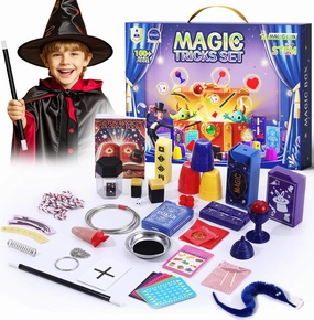 Magic Tricks Kit, 100  Magic Tricks for Kids Age 6 7 8 9 10 11 12, Magician Costume for Pretend Play with Magic Props & Instruction for Beginners, Christmas Halloween Birthday Gifts for Kids