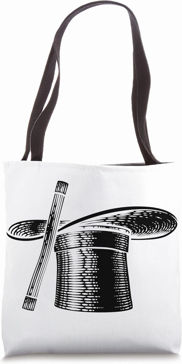 Magic Wand And Magician Top Hat Woodcut Drawing Tote Bag