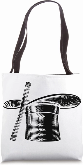 Magic Wand And Magician Top Hat Woodcut Drawing Tote Bag